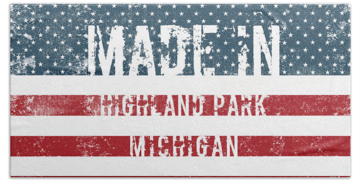 Highland Park Beach Towel featuring the digital art Made in Highland Park, Michigan by Tinto Designs