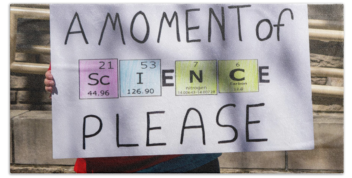 Science Beach Towel featuring the photograph Madison Science March Sign 5 by Steven Ralser