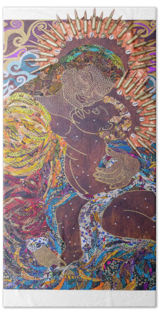 Madonna And Child Beach Sheet featuring the tapestry - textile Madonna and Child The Sacred and Profane by Apanaki Temitayo M