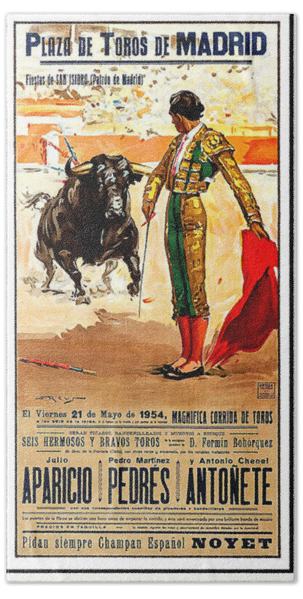 Madrid Beach Towel featuring the painting Madrid, Arena, Bullfighting, vintage poster by Long Shot