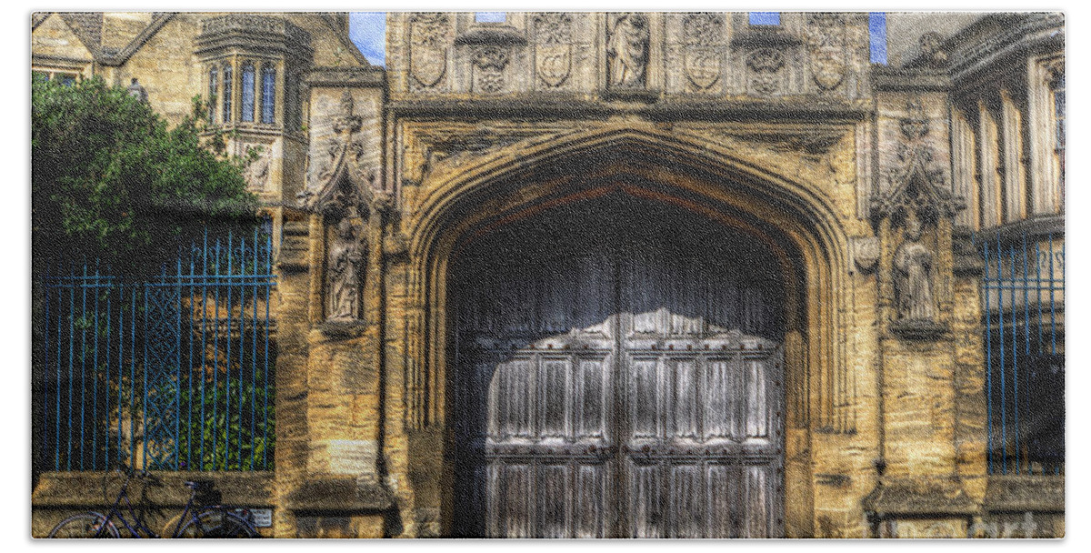 Yhun Suarez Beach Sheet featuring the photograph Magdalen College Door - Oxford by Yhun Suarez