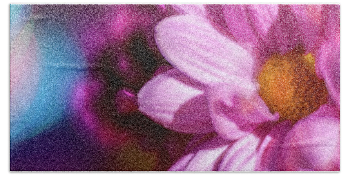 Flower Beach Sheet featuring the photograph Magenta floral on blue by Al Hurley