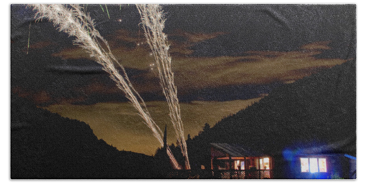 Fireworks Beach Towel featuring the photograph Magic Mountain by James BO Insogna