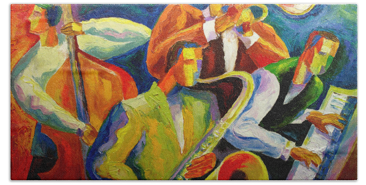 Jazz Beach Towel featuring the painting Magic Music by Leon Zernitsky