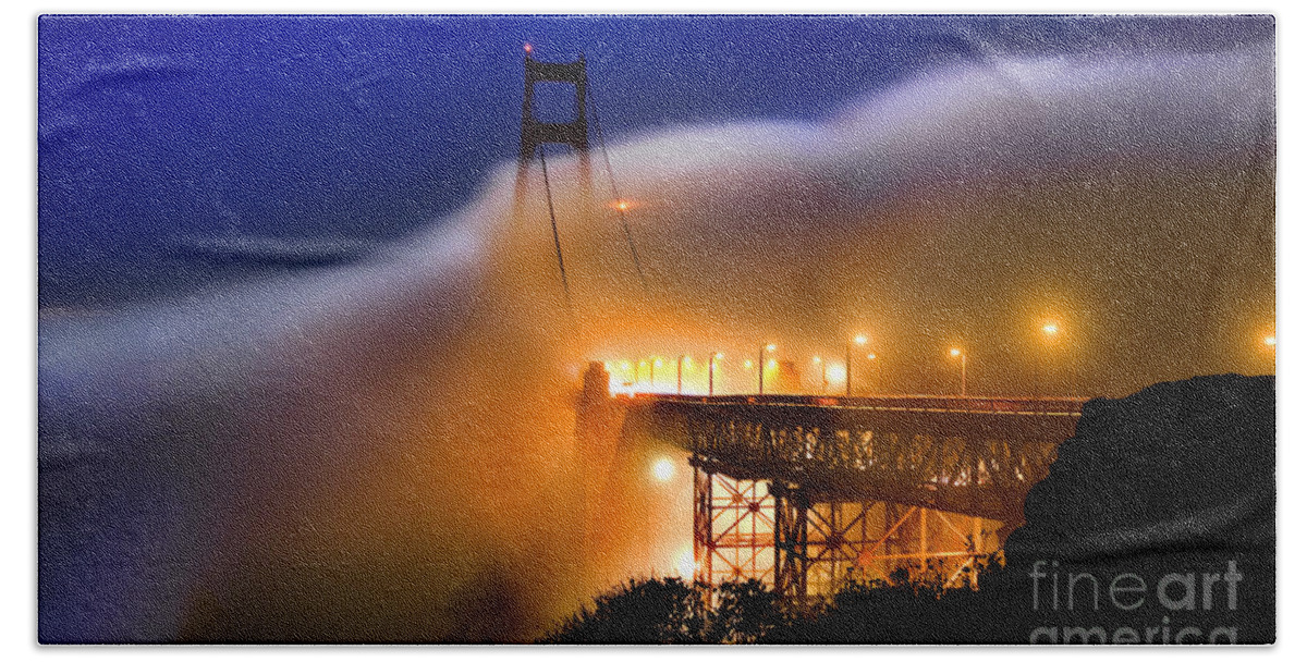 Golden Gate Bridge Beach Towel featuring the photograph Magical Golden Gate Bridge in the Moonlight by Wernher Krutein