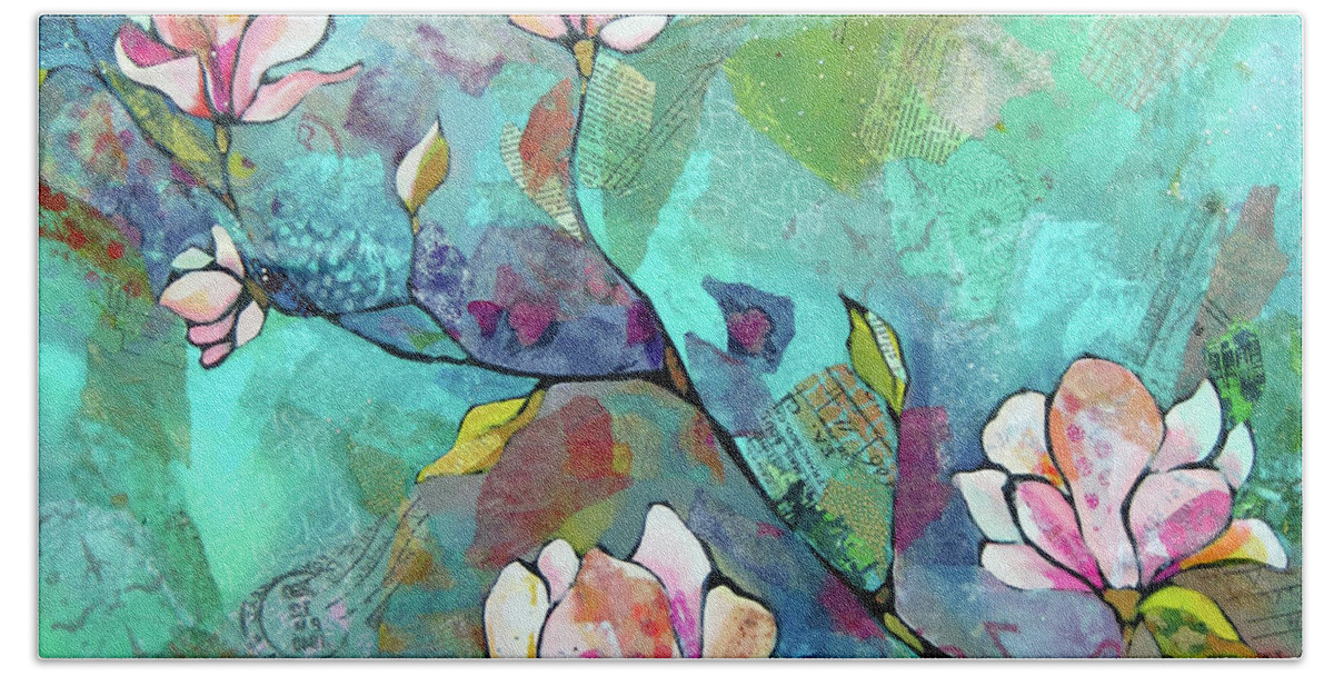 Magnolias Beach Towel featuring the painting Magnolias by Shadia Derbyshire