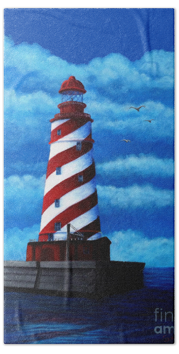Waterscape Beach Towel featuring the painting Magnus's Lighthouse by Sarah Irland