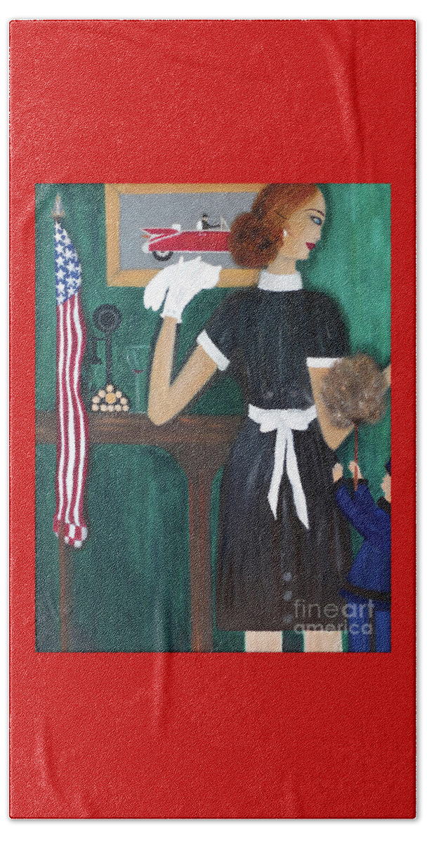 Maid Beach Towel featuring the painting Maid In America by Artist Linda Marie