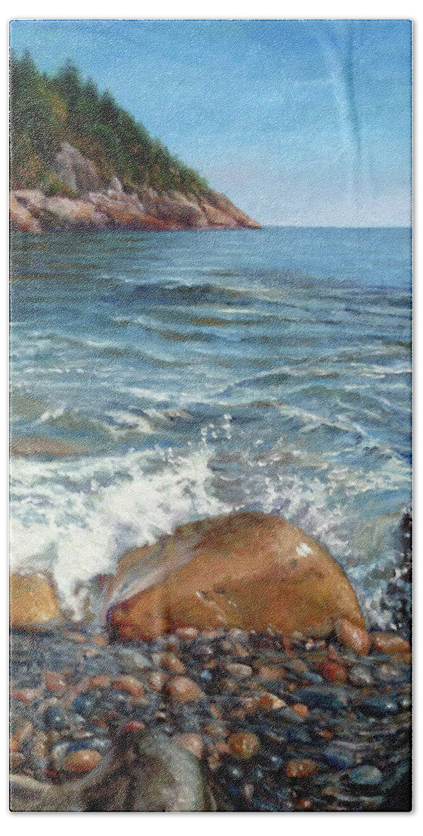 Maine Coast Beach Towel featuring the painting Maine Coast by Marie Witte