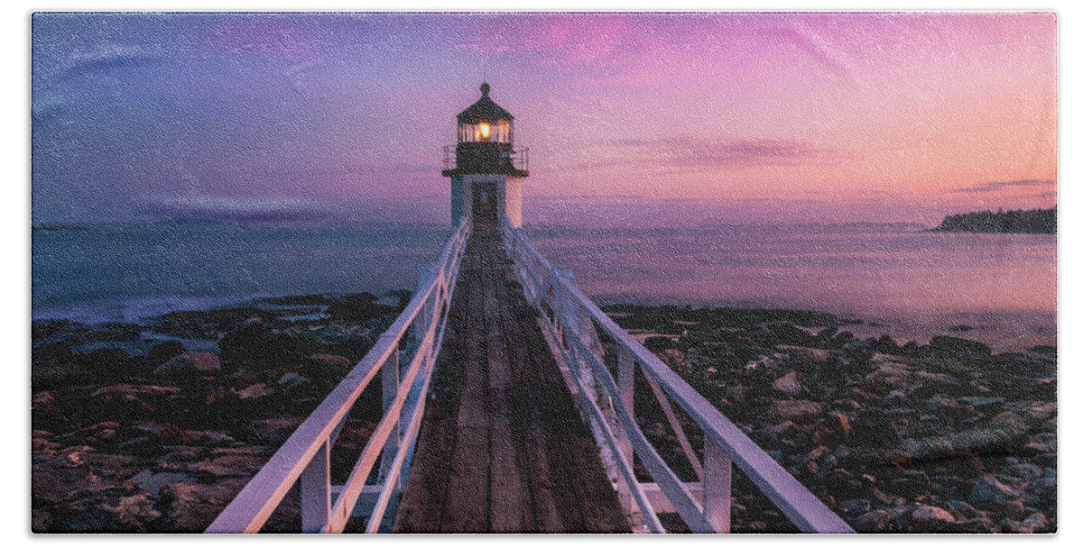 Maine Beach Towel featuring the photograph Maine Sunset at Marshall Point Lighthouse by Ranjay Mitra