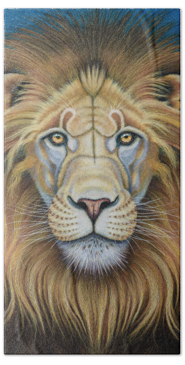 Lion Beach Towel featuring the painting The Lion's Mane Attraction by Tish Wynne