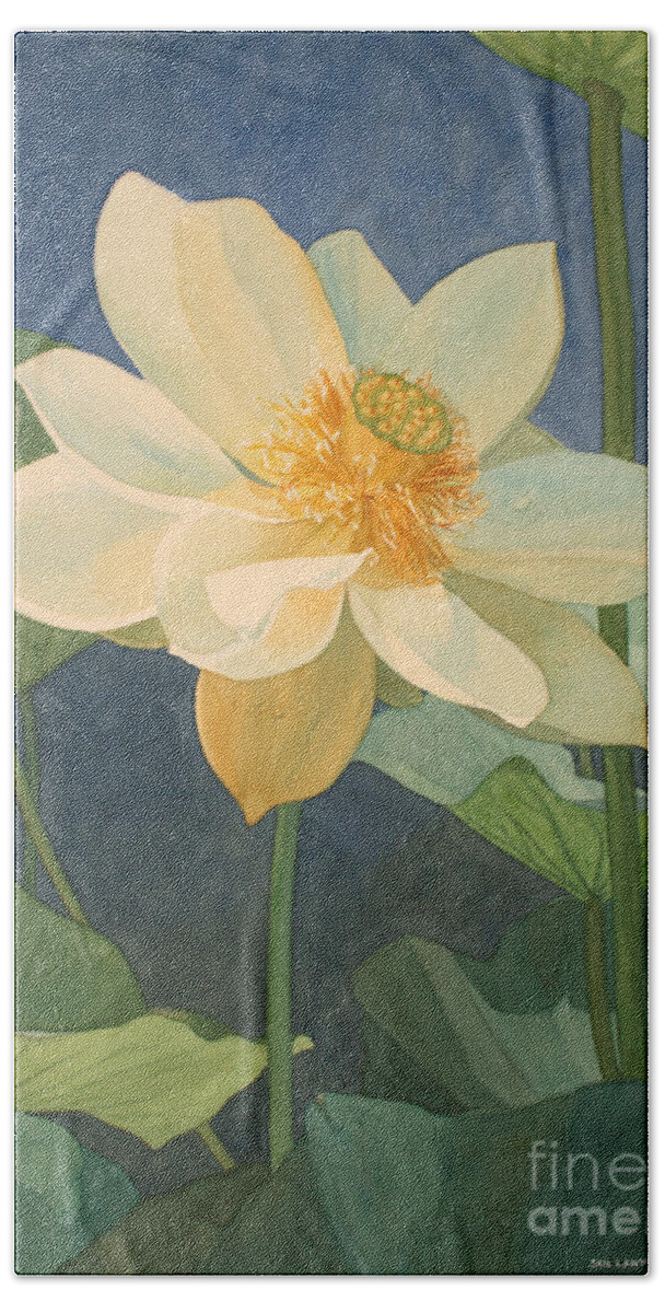 Flowers Beach Towel featuring the painting Majestic Lotus by Jan Lawnikanis