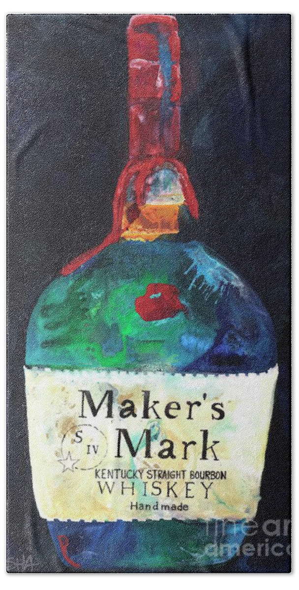 Makers Mark Bottle Beach Towel featuring the painting Make Your Mark by Kasha Ritter