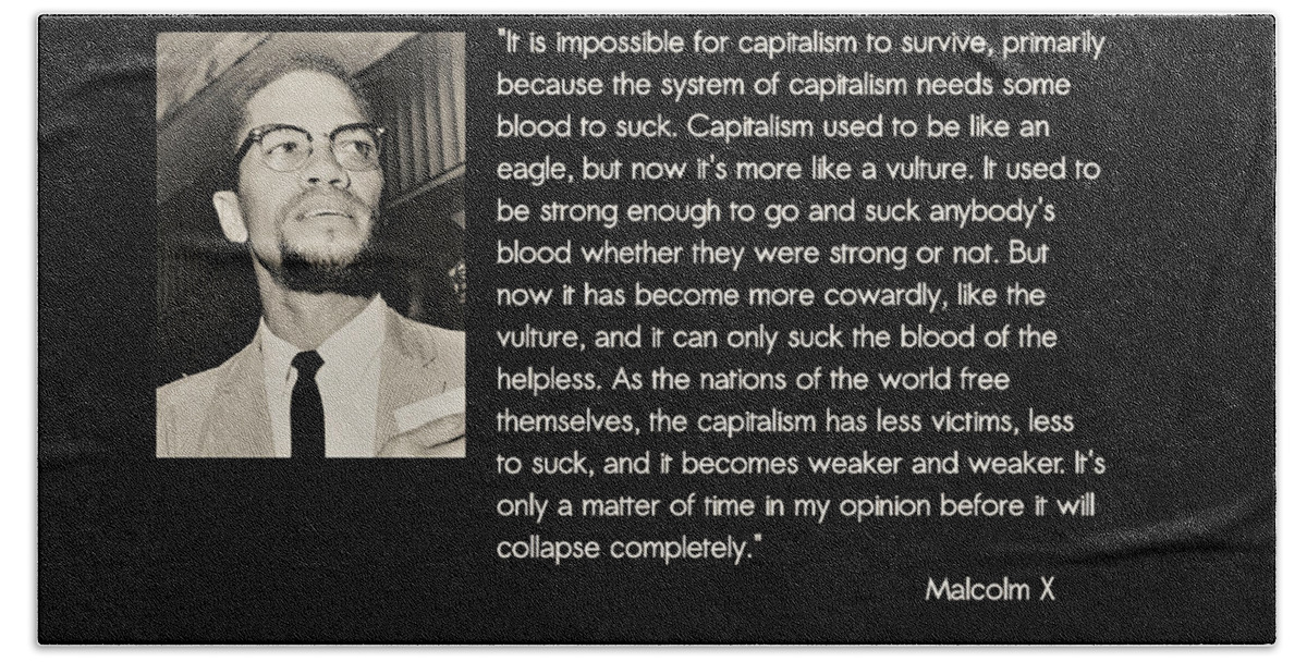 Malcolm X Beach Towel featuring the digital art Malcolm X on Capitalism and Vultures by Adenike AmenRa