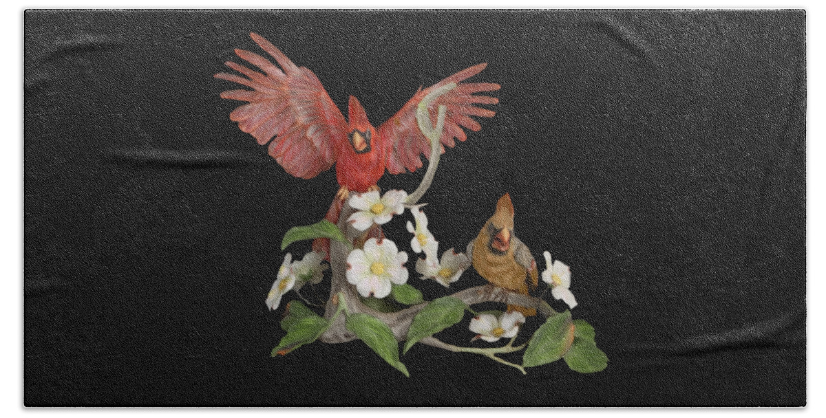 Northern Cardinal Beach Towel featuring the digital art Male and Female Cardinals by Walter Colvin