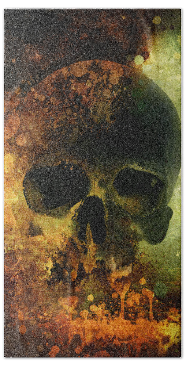 Skull Beach Towel featuring the digital art Male skull - warm version by Jaroslaw Blaminsky