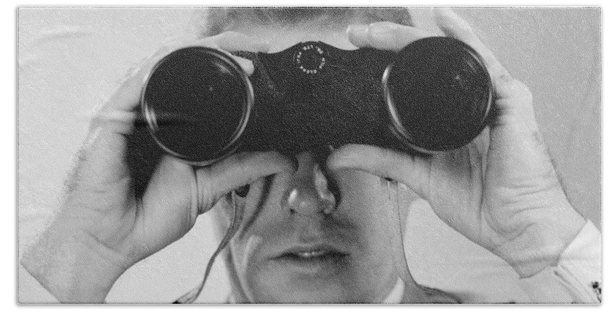 1960s Beach Towel featuring the photograph Man Looking Through Binoculars, C.1960s by H. Armstrong Roberts/ClassicStock
