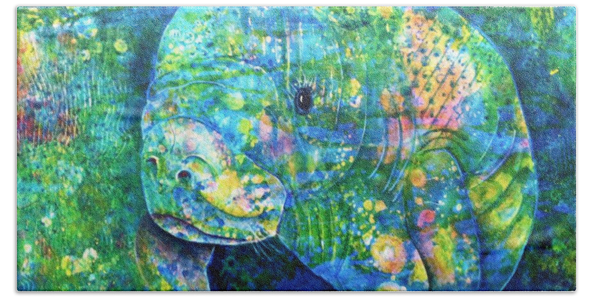 Manatee Beach Towel featuring the painting Manatee by Midge Pippel