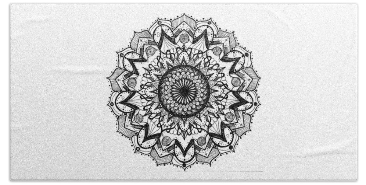 Mandala Beach Towel featuring the drawing Mandala #13 by Eseret Art