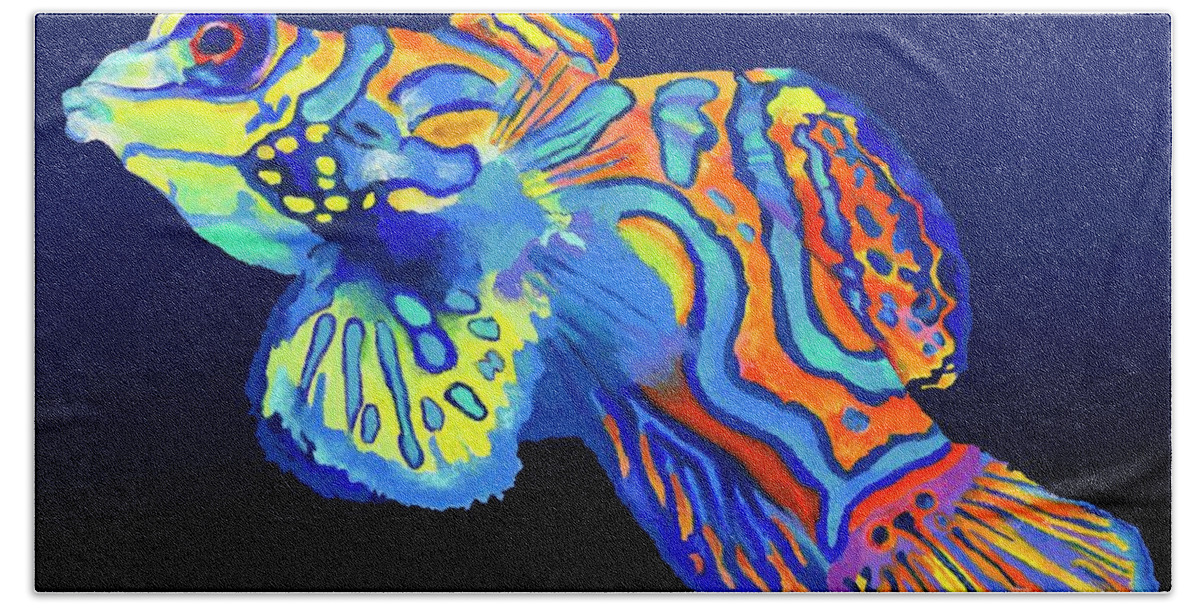 Tropical Fish Beach Towel featuring the painting Mandarin Fish by Stephen Anderson