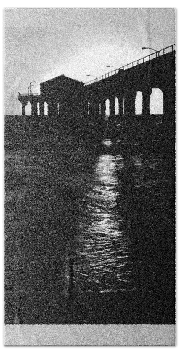 Black/white Beach Towel featuring the photograph Manhattan Beach Pier by Carol Neal-Chicago