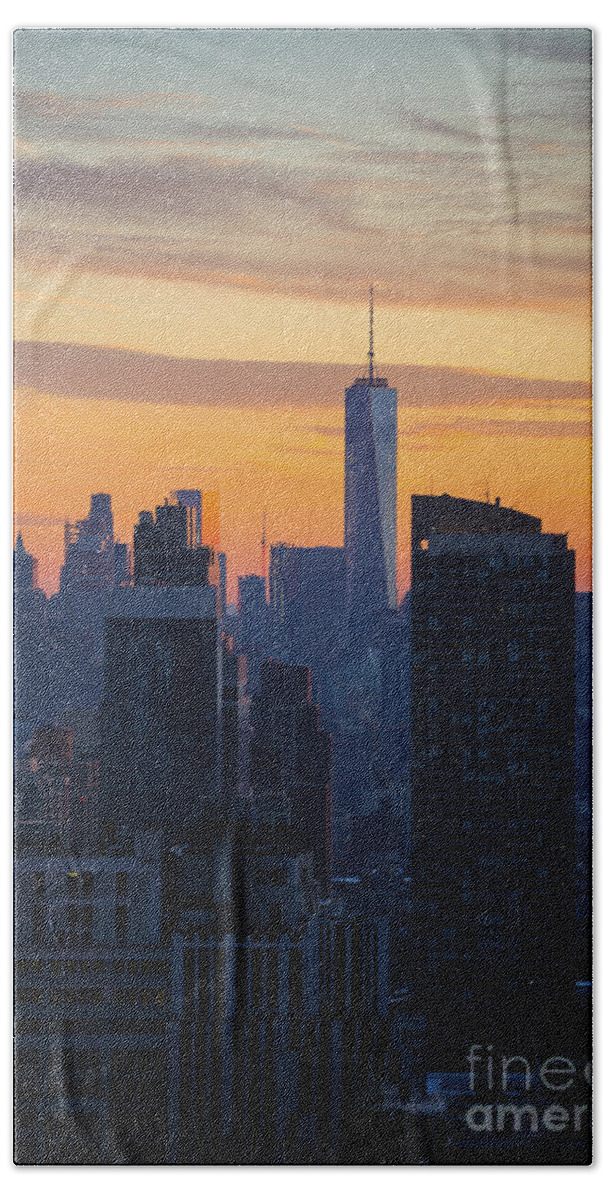 New York City Beach Towel featuring the photograph Manhattan Skyline at Dusk by Diane Diederich