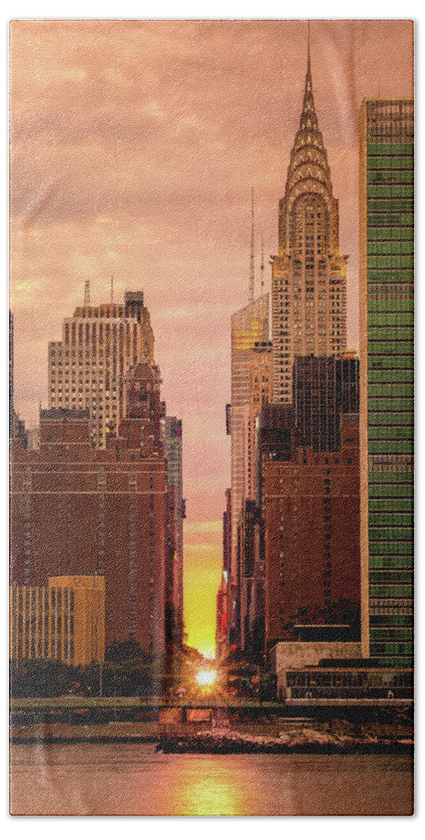 42nd Street Beach Towel featuring the photograph Manhattanhenge by Mihai Andritoiu