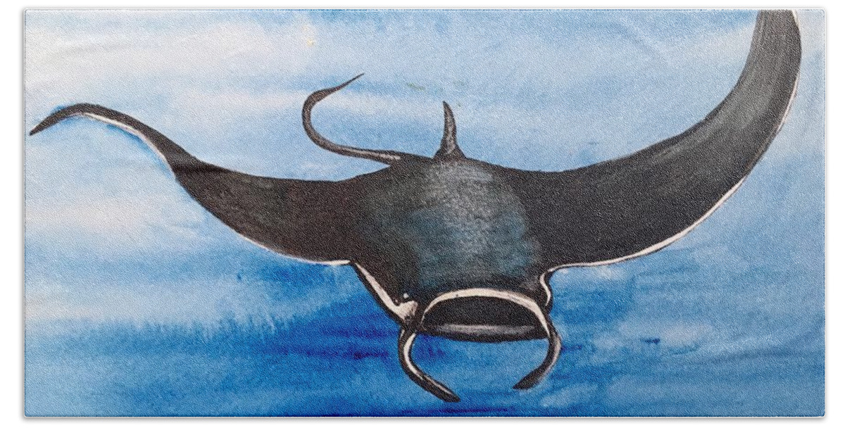  Beach Towel featuring the painting Manta Ray by Mastiff Studios