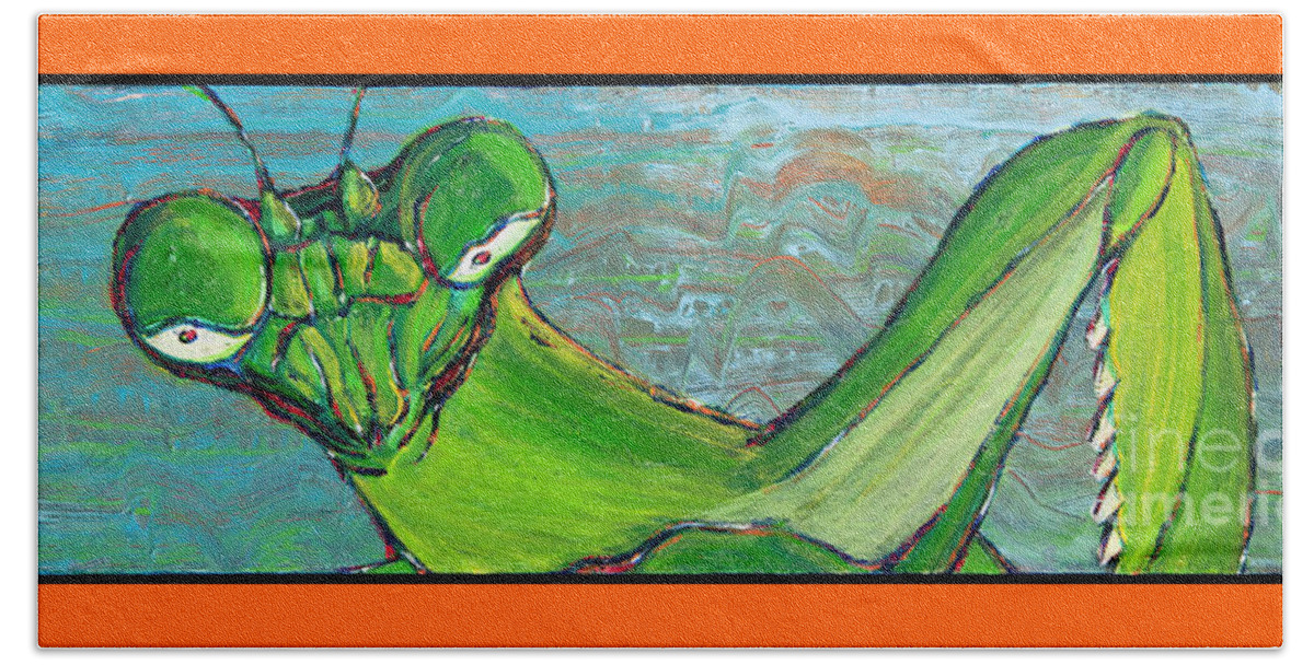 Mantis Beach Towel featuring the painting Mantis by Rebecca Weeks