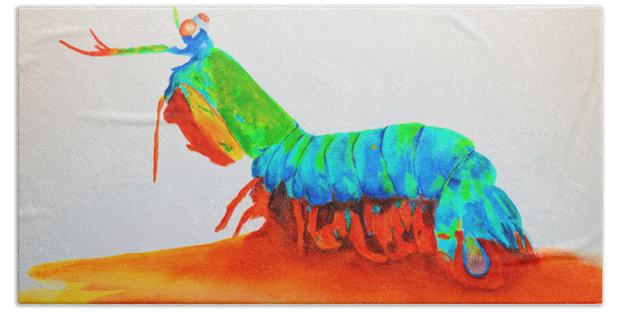 Blue Beach Towel featuring the painting Mantis Shrimp by Ken Figurski