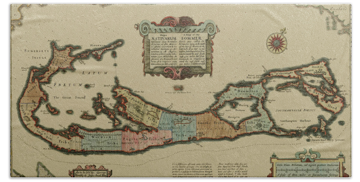 Map Of Bermuda Beach Towel featuring the photograph Map Of Bermuda 1626 by Andrew Fare