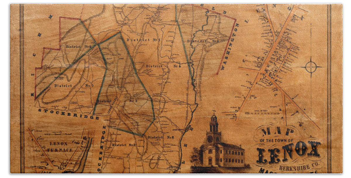 Map Of Lenox Beach Towel featuring the photograph Map Of Lenox 1854 by Andrew Fare