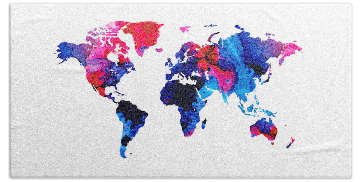 World Map Beach Towel featuring the painting Map of The World 9 -Colorful Abstract Art by Sharon Cummings