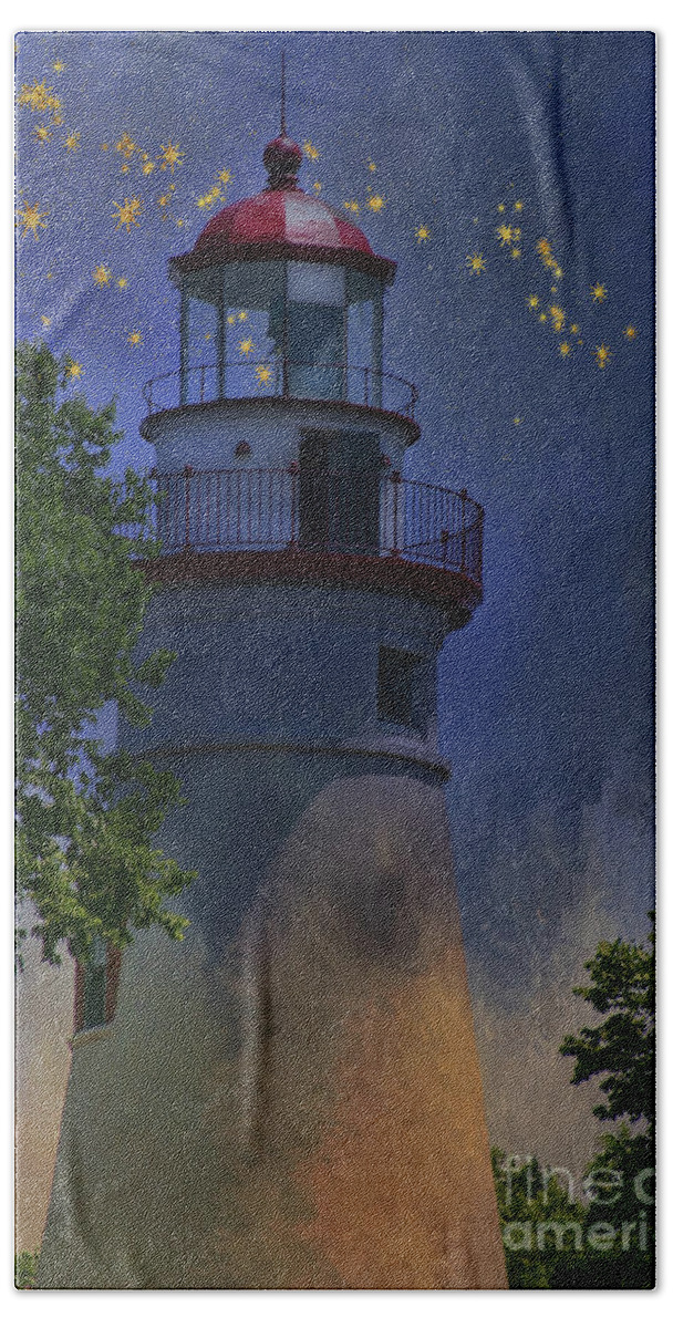 Lighthouse Beach Sheet featuring the photograph Marblehead in Starlight by Joan Bertucci