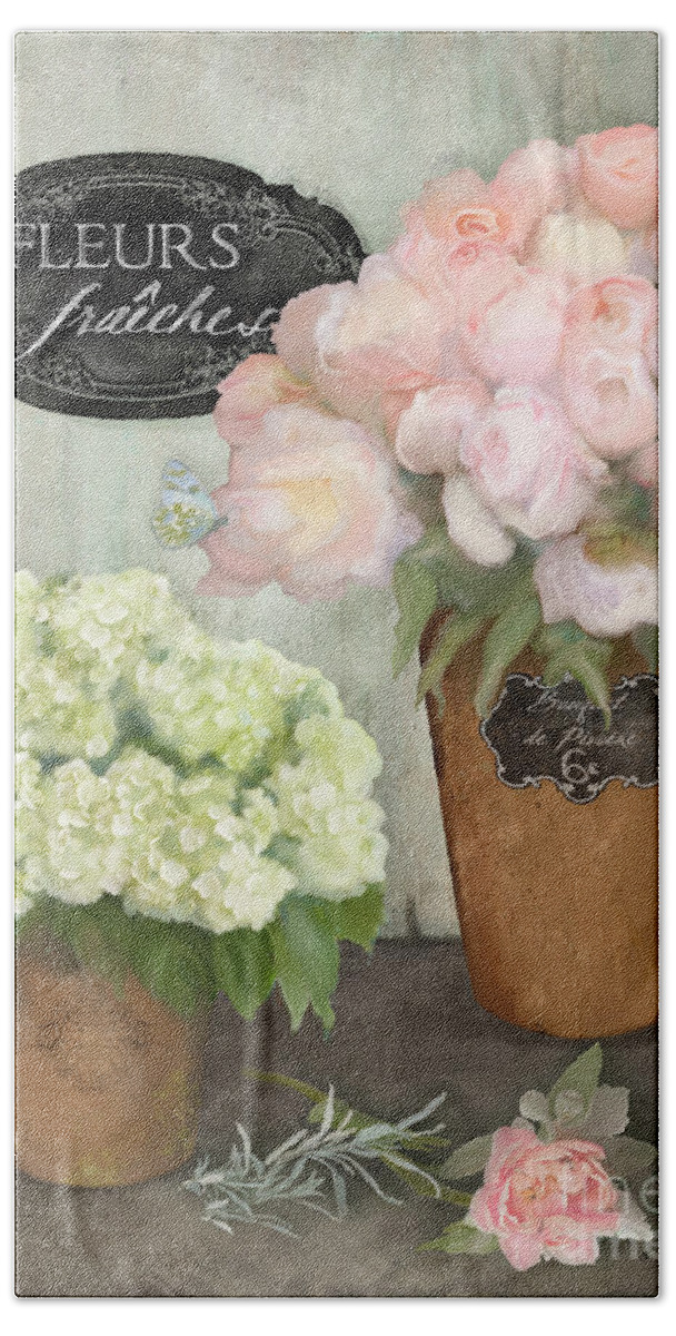 French Flower Market Beach Towel featuring the painting Marche aux Fleurs 2 - Peonies n Hydrangeas by Audrey Jeanne Roberts