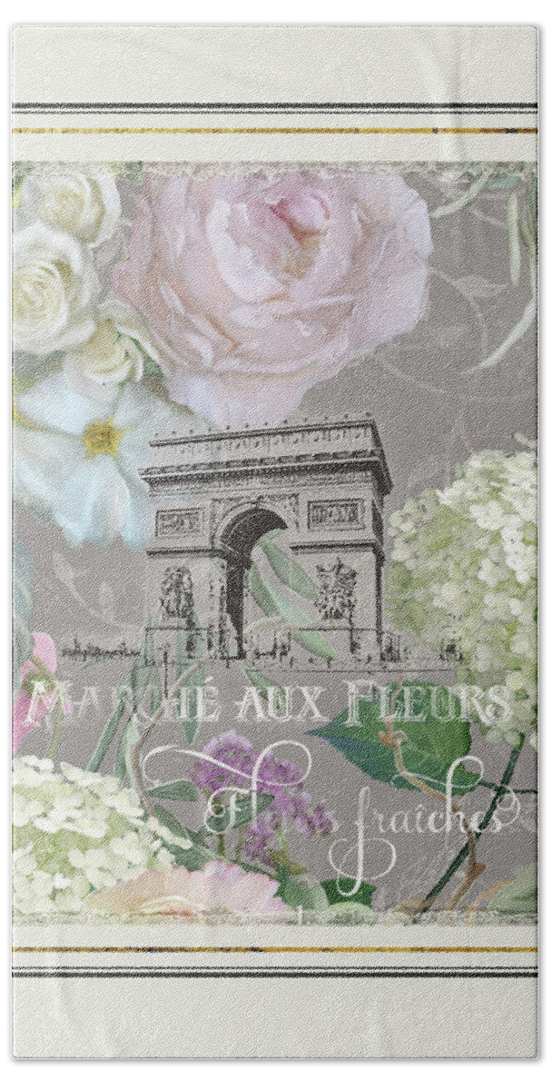Arc De Triomphe Beach Towel featuring the painting Marche aux Fleurs Vintage Paris Arc de Triomphe by Audrey Jeanne Roberts