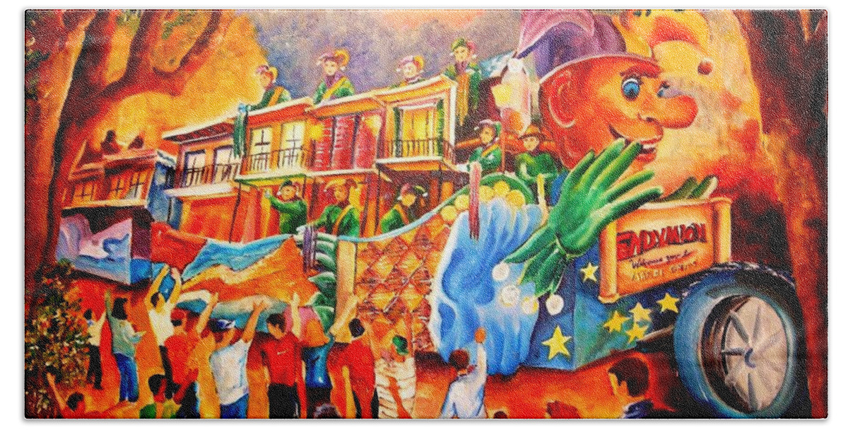 New Orleans Beach Towel featuring the painting Mardi Gras with Endymion by Diane Millsap