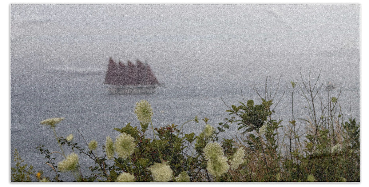 Margaret Todd Beach Towel featuring the photograph Margaret Todd Sailing On A Foggy Evening by Living Color Photography Lorraine Lynch