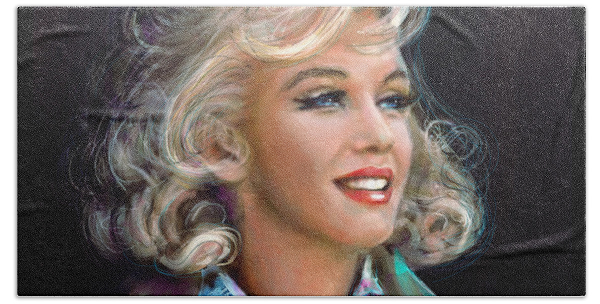 Marilyn Monroe Beach Towel featuring the painting Marilyn blue by Angie Braun
