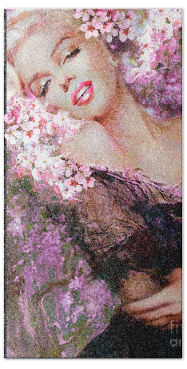 Theo Danella Beach Sheet featuring the painting Marilyn Cherry Blossoms Pink by Theo Danella