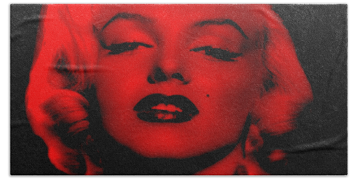 Marilyn Monroe Beach Towel featuring the digital art Marilyn Monroe in Red. Pop Art by Rafael Salazar
