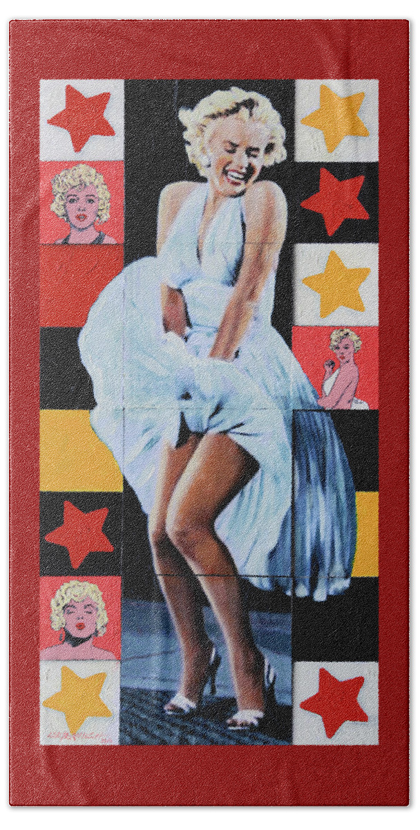 Marilyn Monroe Beach Sheet featuring the painting Marilyn Monroe The Star by John Lautermilch