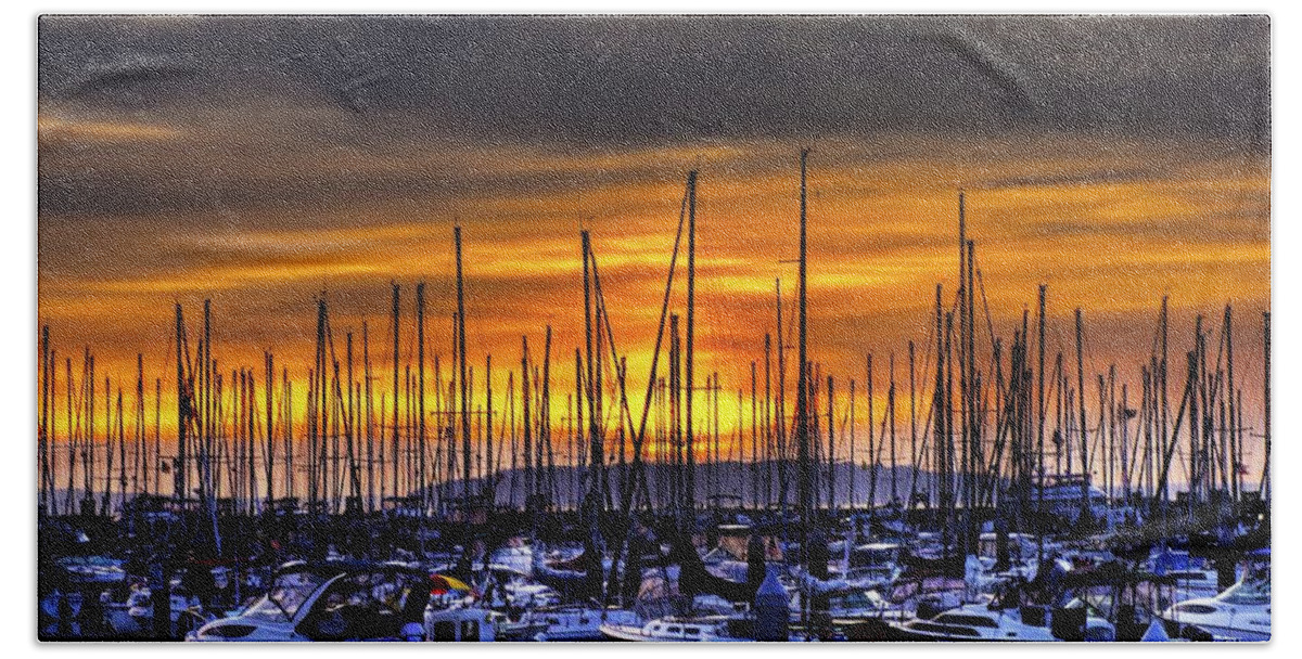 Hdr Beach Towel featuring the photograph Marina at Sunset by Brad Granger