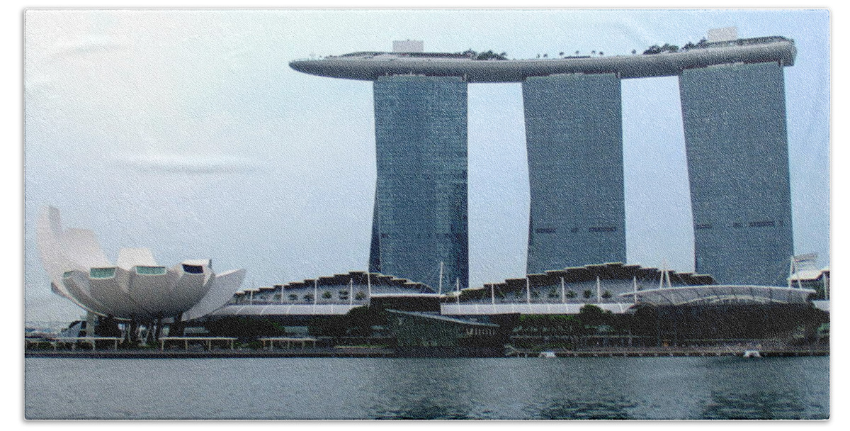 Moshie Safdie Beach Towel featuring the photograph Marina Bay Sands 14 by Randall Weidner