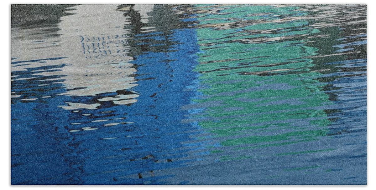 Water Reflection Beach Towel featuring the photograph Marina Water Abstract 1 by Fraida Gutovich