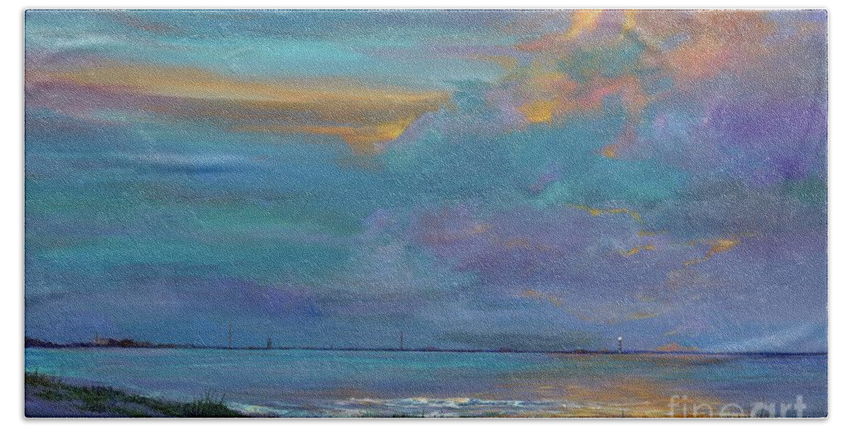 Seascape Beach Towel featuring the painting Mariners Beacon by AnnaJo Vahle