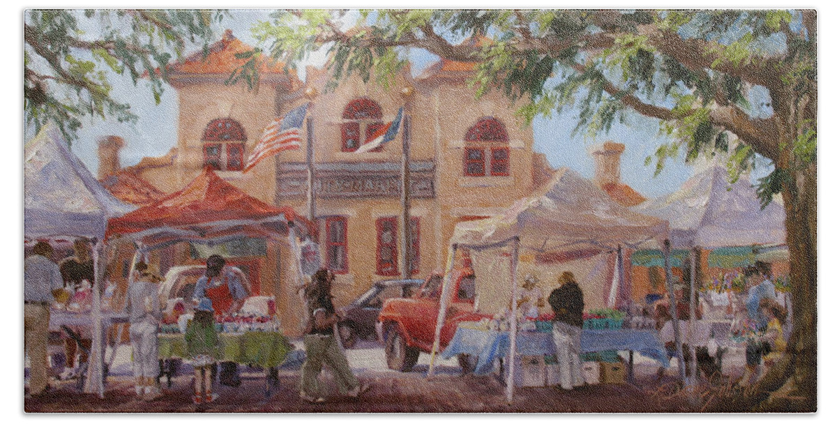 Old City Architecture Beach Towel featuring the painting Market Day by L Diane Johnson