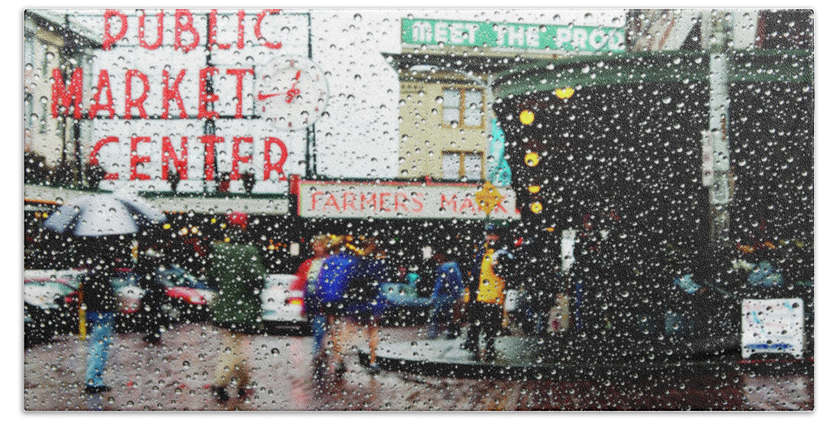 Seattle Beach Towel featuring the photograph Market in rain J005 by Yoshiki Nakamura