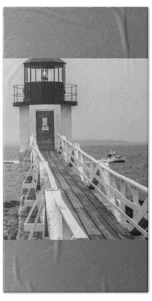 Marshall Point Light Beach Sheet featuring the photograph Marshall Point Light and Lobster Boat by Daniel Hebard