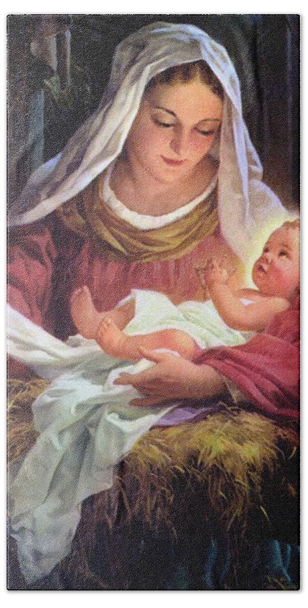 Mary Beach Towel featuring the painting Mary and Baby Jesus by Unknown Artist